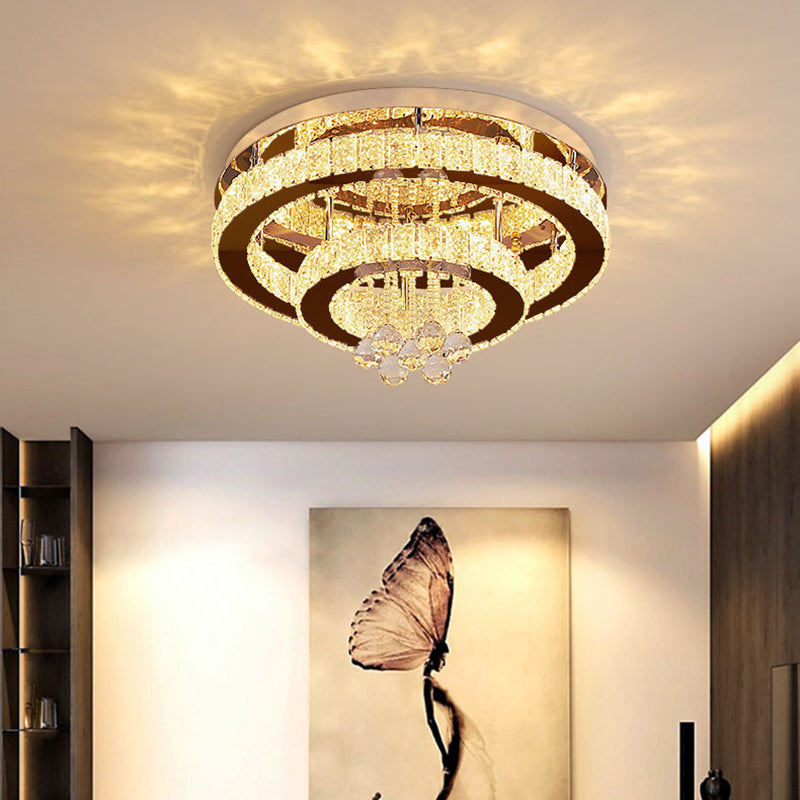 Stainless Steel Round Ceiling Light Contemporary Crystal Semi Flush Mount LED Light