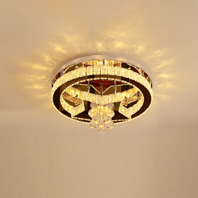 Stainless Steel Round Ceiling Light Contemporary Crystal Semi Flush Mount LED Light