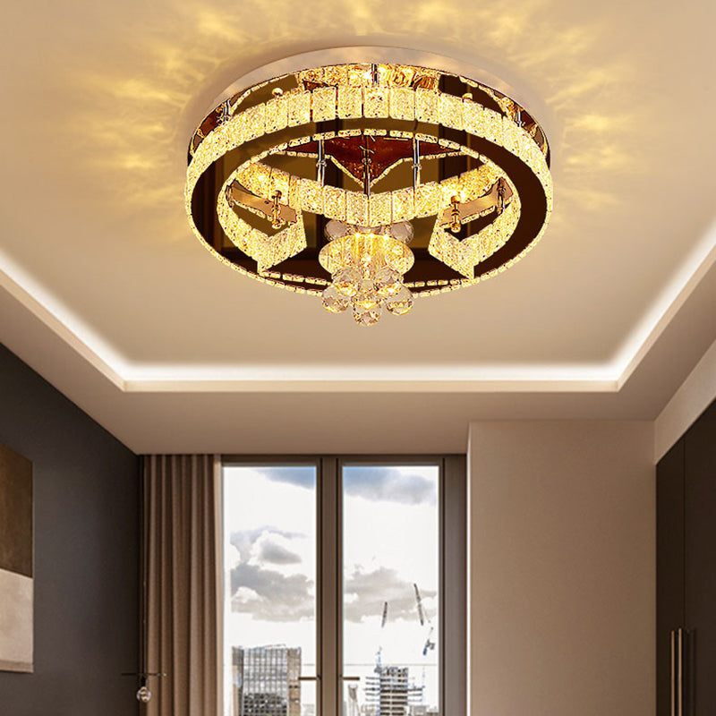 Stainless Steel Round Ceiling Light Contemporary Crystal Semi Flush Mount LED Light