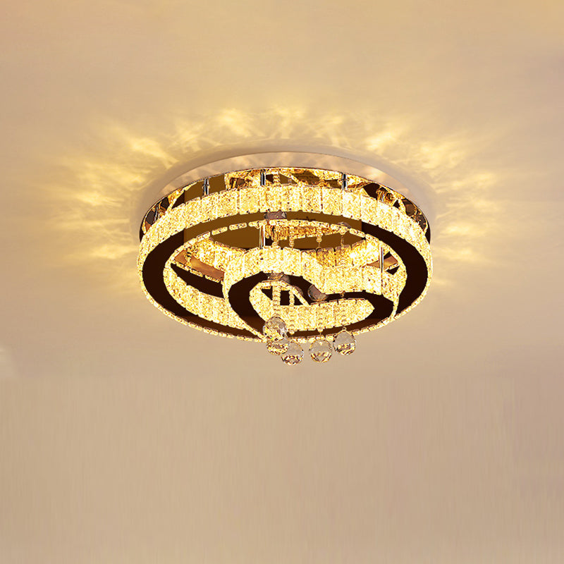 Stainless Steel Round Ceiling Light Contemporary Crystal Semi Flush Mount LED Light