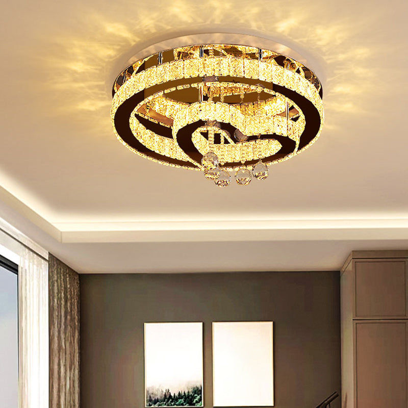 Stainless Steel Round Ceiling Light Contemporary Crystal Semi Flush Mount LED Light