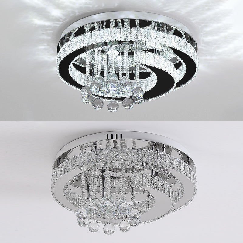 Stainless Steel Round Ceiling Light Contemporary Crystal Semi Flush Mount LED Light