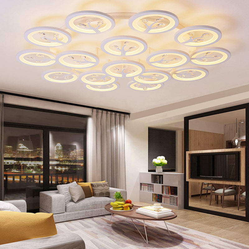 Crystal Tree Shaped Ceiling Lamp Minimalist White LED Semi Flush Light for Living Room