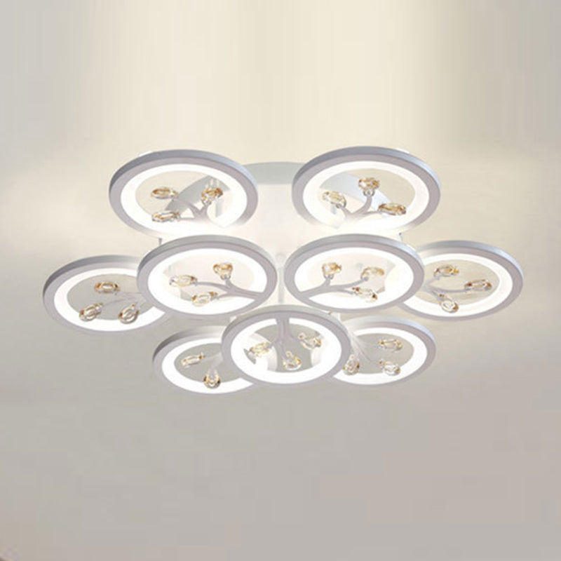 Crystal Tree Shaped Ceiling Lamp Minimalist White LED Semi Flush Light for Living Room