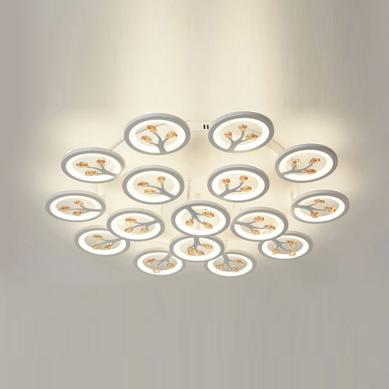 Crystal Tree Shaped Ceiling Lamp Minimalist White LED Semi Flush Light for Living Room