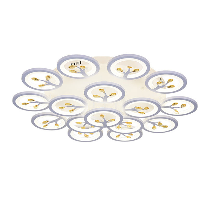 Crystal Tree Shaped Ceiling Lamp Minimalist White LED Semi Flush Light for Living Room