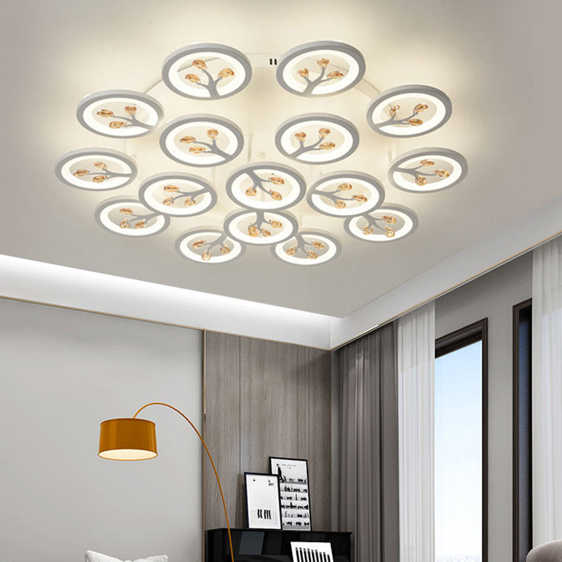 Kristal boomvormige plafondlamp Minimalistische witte LED semi -spoellicht voor woonkamer