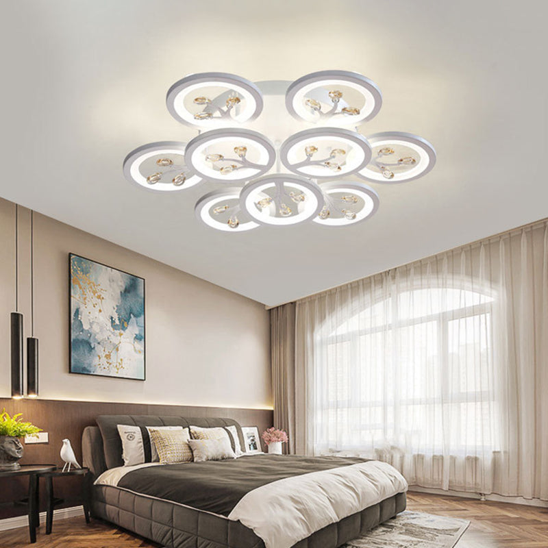 Crystal Tree Shaped Ceiling Lamp Minimalist White LED Semi Flush Light for Living Room