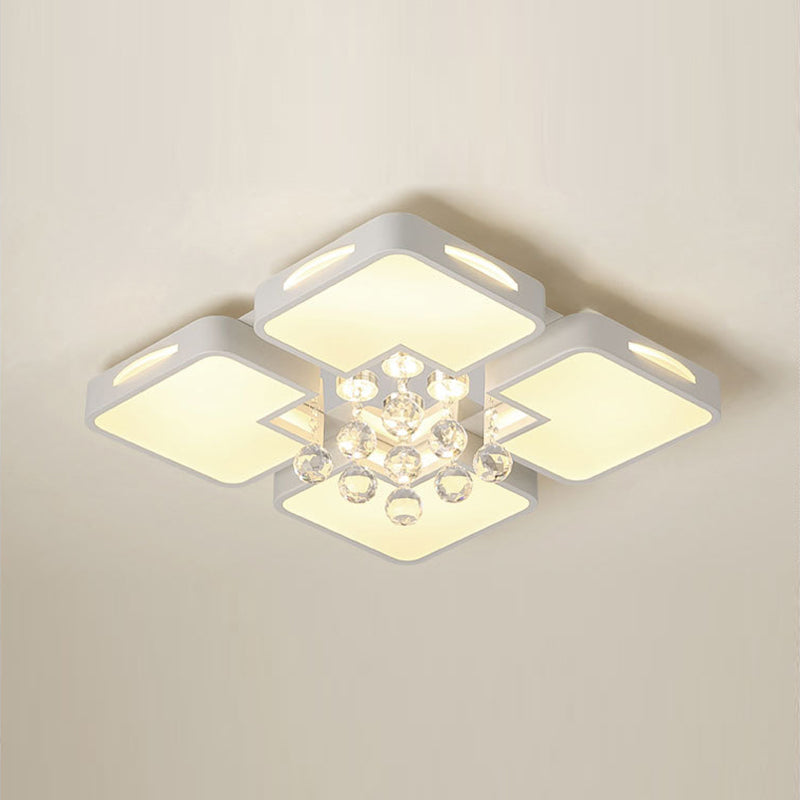 Plafón LED rectangular blanco, accesorio de techo acrílico moderno para sala de estar con bolas de cristal