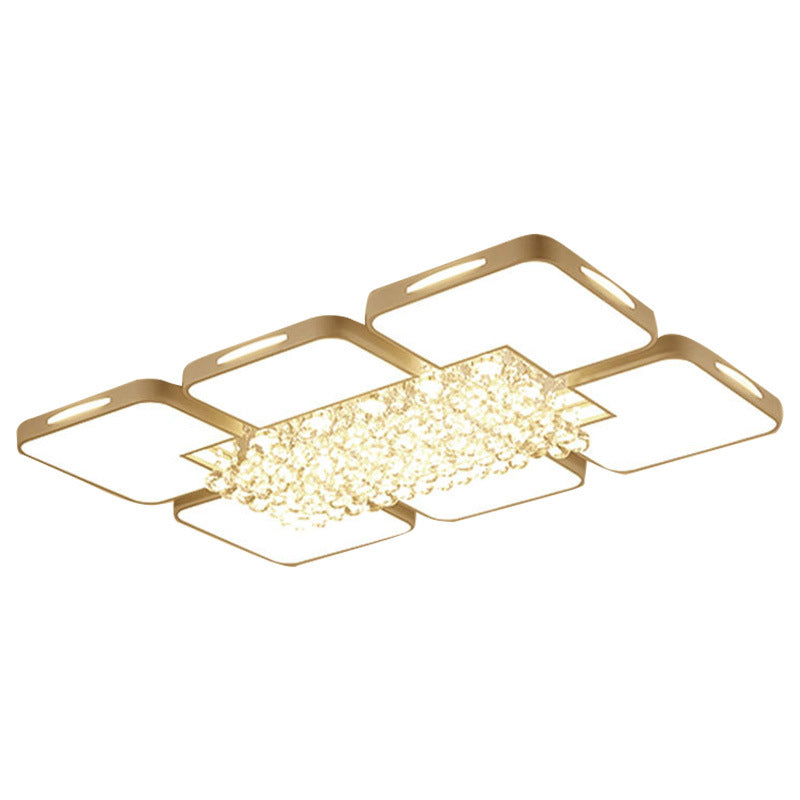 Plafón LED rectangular blanco, accesorio de techo acrílico moderno para sala de estar con bolas de cristal