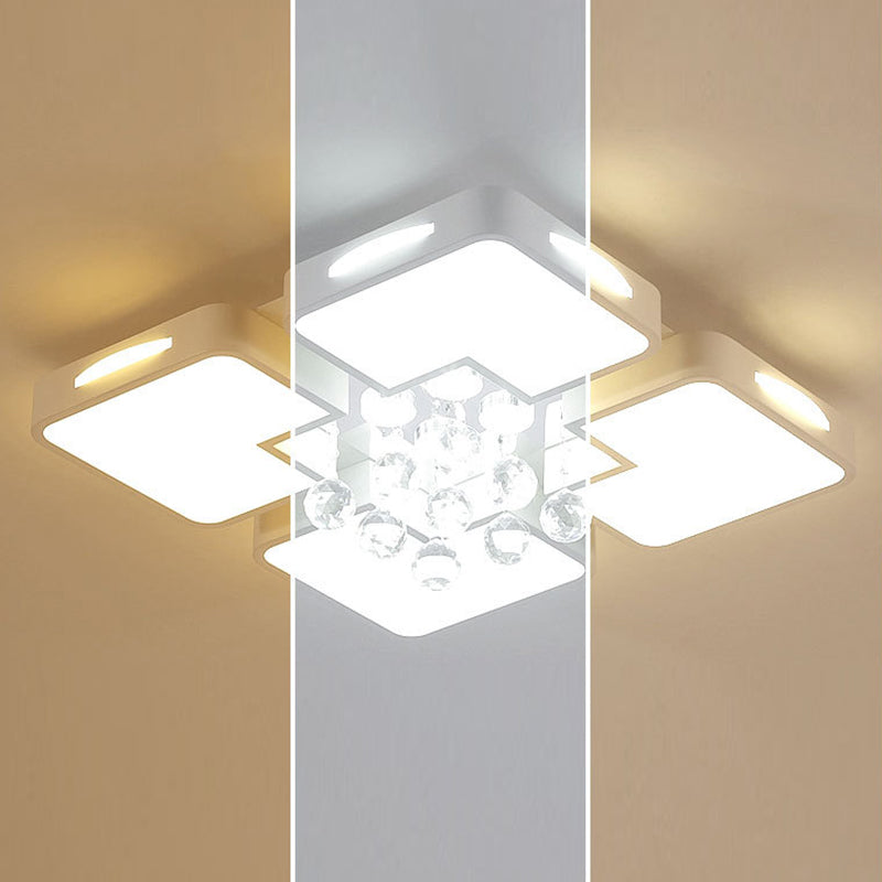 Witte rechthoekige LED Flush Light Modern Acryl Woonkamer Plafond vast te stellen met Crystal Balls