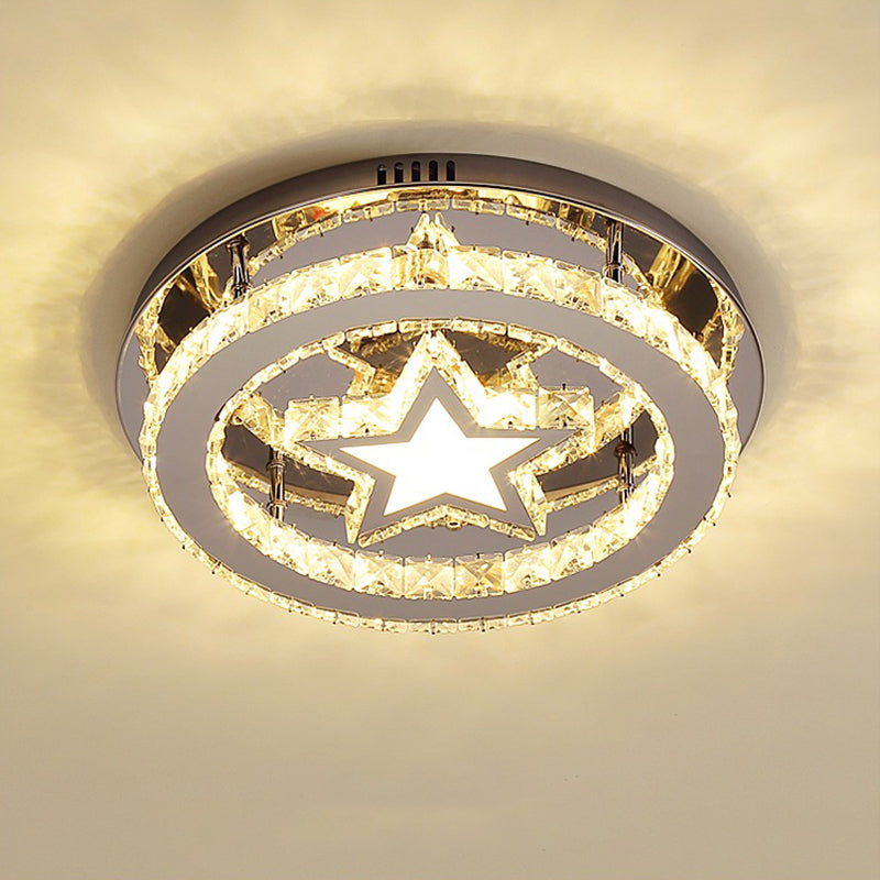 Crystal Ring and Star Flush Mount Modernism Stainless Steel LED Ceiling Light for Bedroom