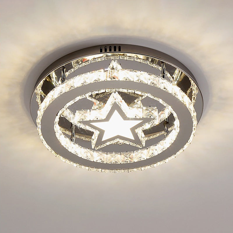 Crystal Ring and Star Flush Mount Modernism Stainless Steel LED Ceiling Light for Bedroom