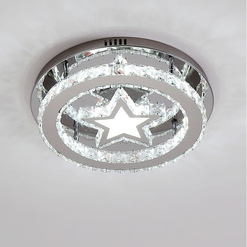 Crystal Ring and Star Flush Mount Modernism Stainless Steel LED Ceiling Light for Bedroom