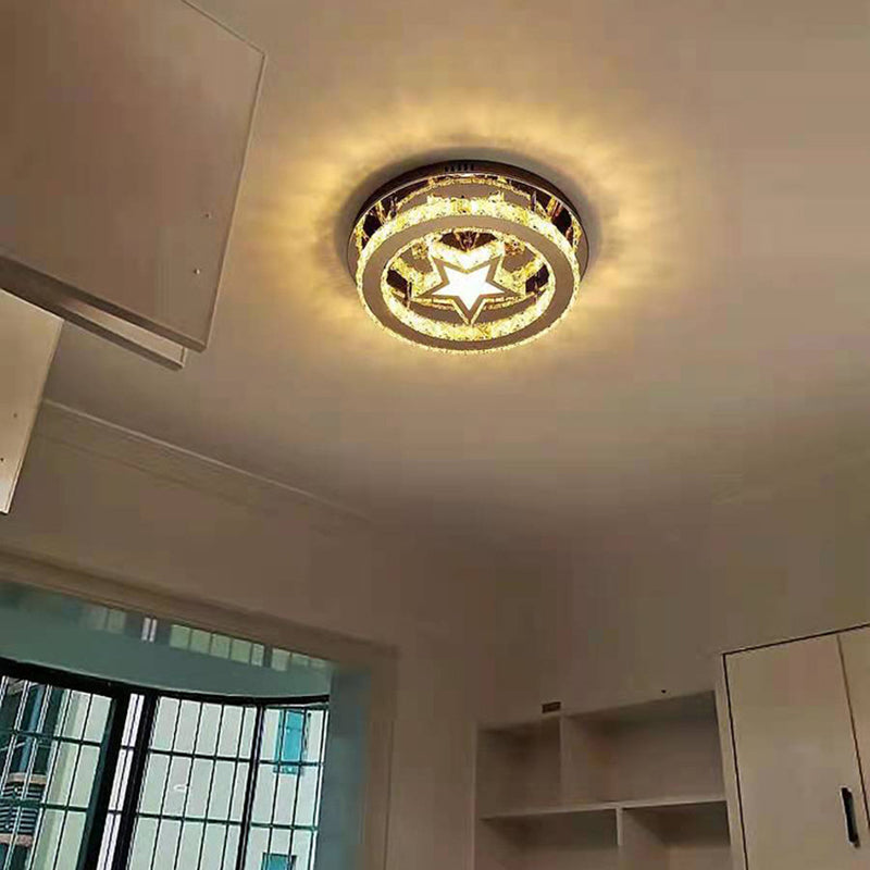 Crystal Ring and Star Flush Mount Modernism Stainless Steel LED Ceiling Light for Bedroom