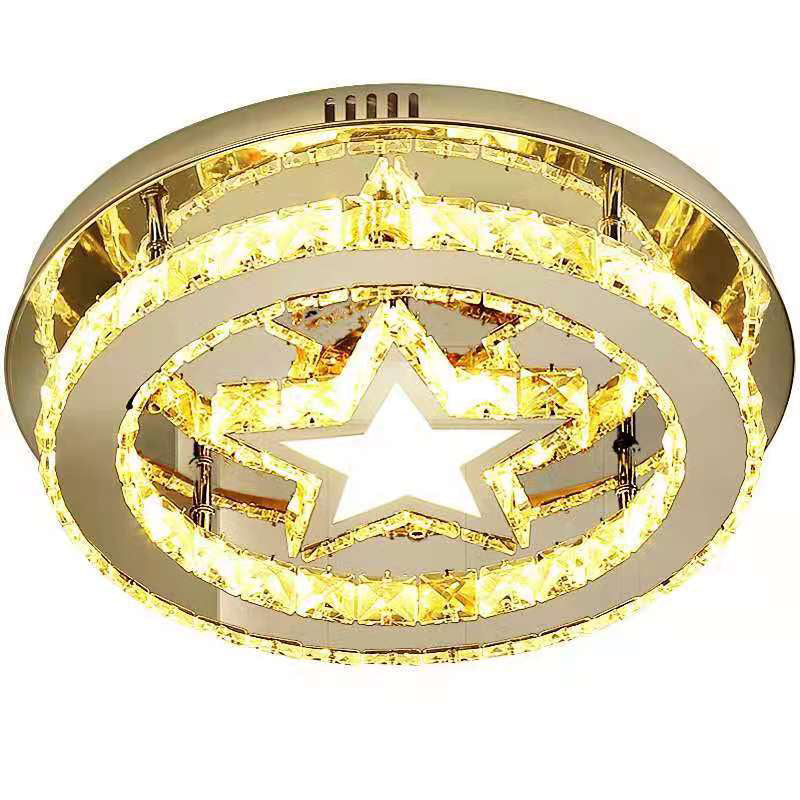 Crystal Ring and Star Flush Mount Modernism Stainless Steel LED Ceiling Light for Bedroom