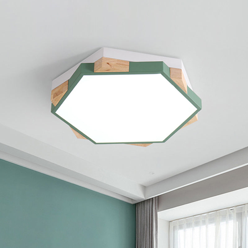 Modern LED Flushmount Pink/Yellow/Blue Hexagon Close to Ceiling Lamp with Metal Shade in Warm/White Light