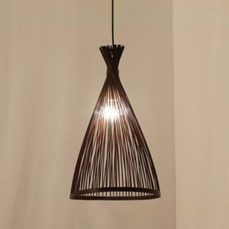 Chinese Cone Pendant Lighting Fixtures Bamboo Hanging Light with Hanging Cord for Restaurant