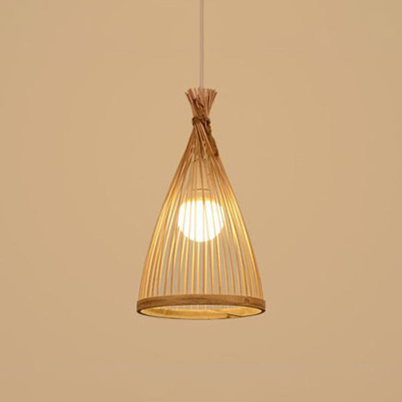 Chinese Cone Pendant Lighting Fixtures Bamboo Hanging Light with Hanging Cord for Restaurant