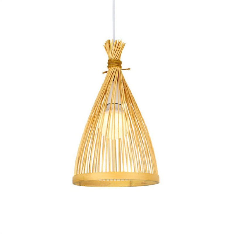 Chinese Cone Pendant Lighting Fixtures Bamboo Hanging Light with Hanging Cord for Restaurant