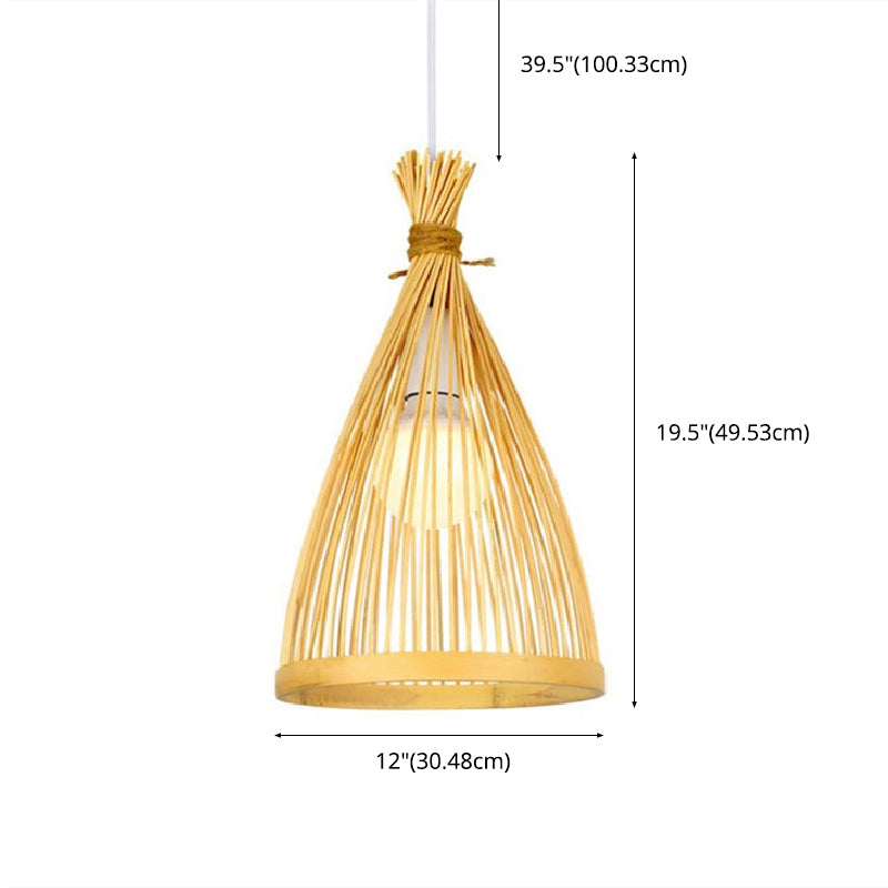 Chinese Cone Pendant Lighting Fixtures Bamboo Hanging Light with Hanging Cord for Restaurant