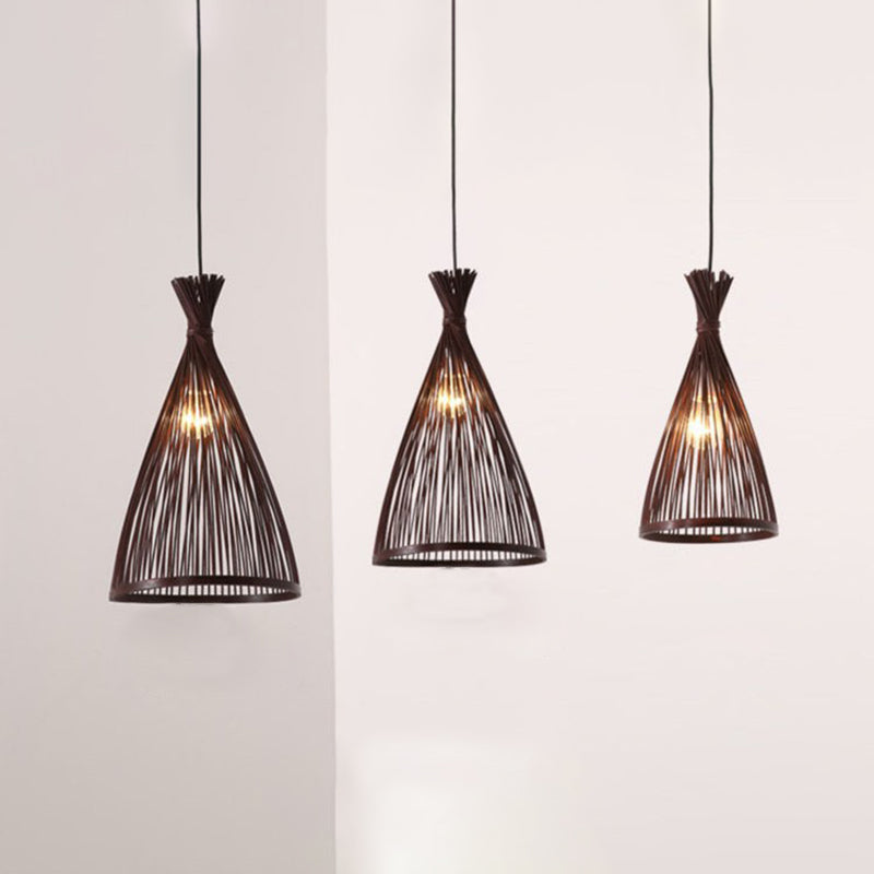 Chinese Cone Pendant Lighting Fixtures Bamboo Hanging Light with Hanging Cord for Restaurant