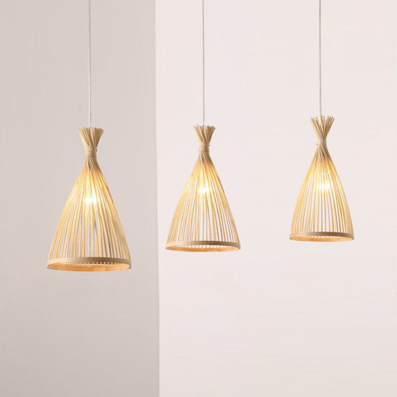 Chinese Cone Pendant Lighting Fixtures Bamboo Hanging Light with Hanging Cord for Restaurant