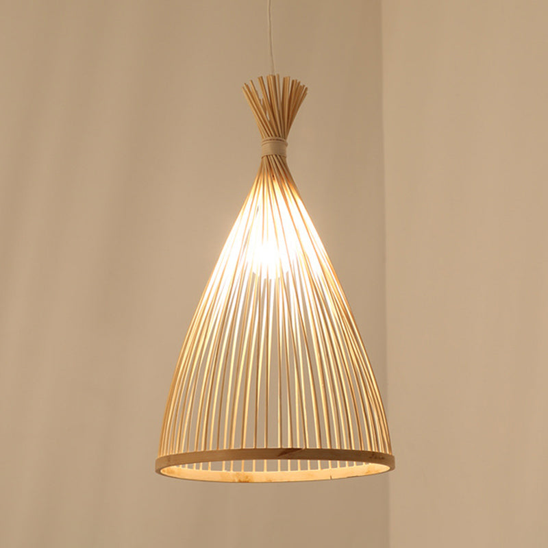 Chinese Cone Pendant Lighting Fixtures Bamboo Hanging Light with Hanging Cord for Restaurant