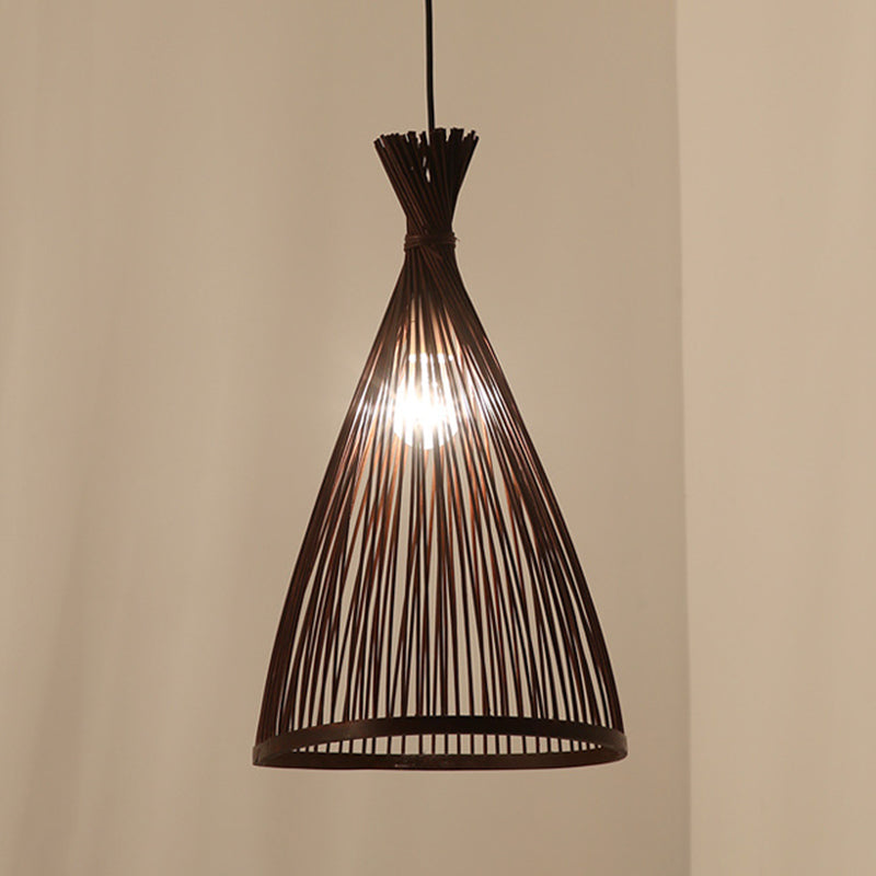 Chinese Cone Pendant Lighting Fixtures Bamboo Hanging Light with Hanging Cord for Restaurant