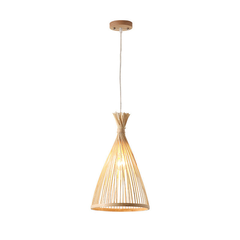 Chinese Cone Pendant Lighting Fixtures Bamboo Hanging Light with Hanging Cord for Restaurant