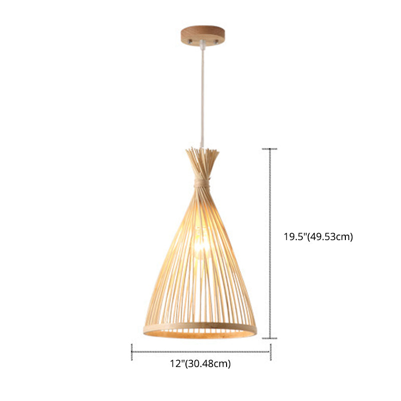 Chinese Cone Pendant Lighting Fixtures Bamboo Hanging Light with Hanging Cord for Restaurant