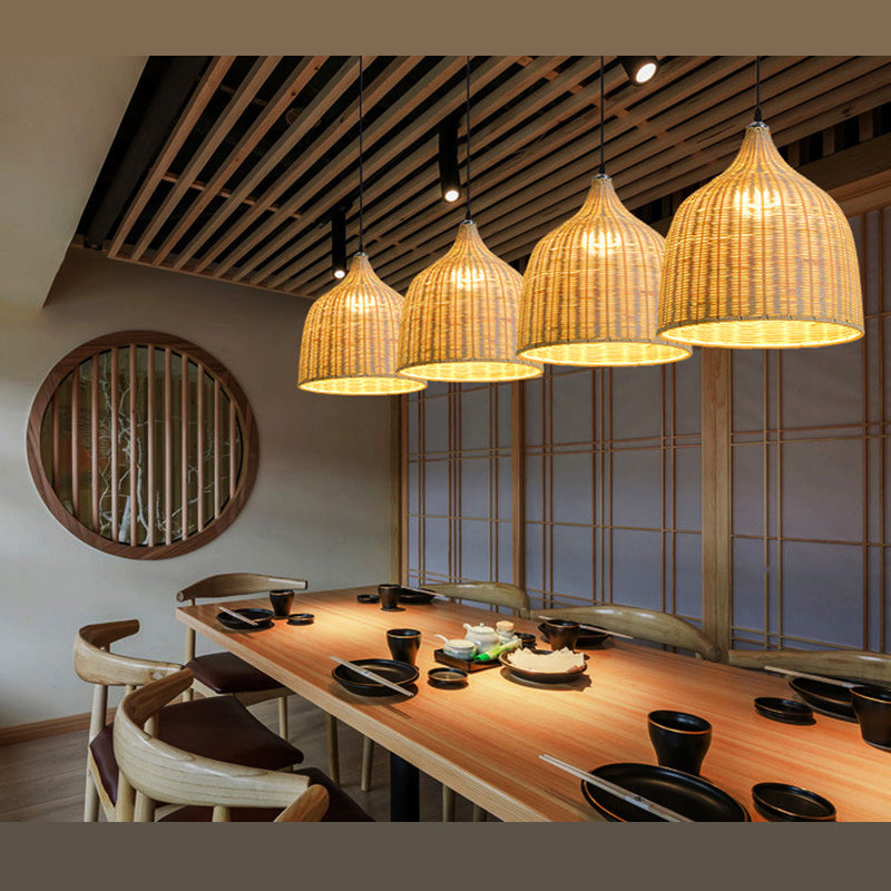 Luminaires d'éclairage pendentif chinois en bambou léger avec cordon suspendu pour restaurant