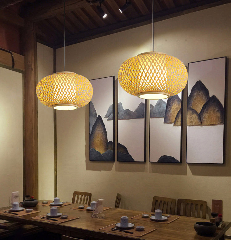 Luminaires d'éclairage pendentif chinois en bambou léger avec cordon suspendu pour restaurant