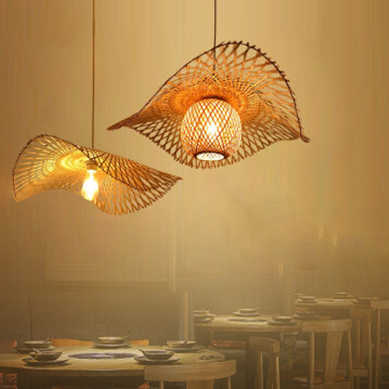 Luminaires d'éclairage pendentif chinois rotin léger au rotin avec cordon suspendu pour le restaurant