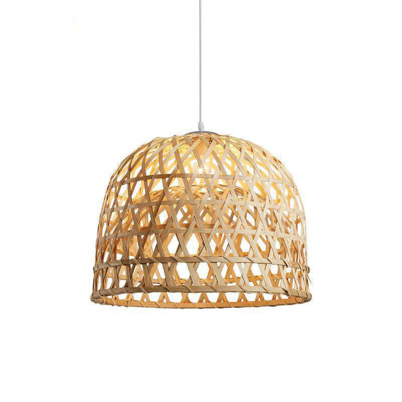 Handwoven Dome Pendant Light Fixture Chinese Bamboo 1 Light Dining Table Ceiling Light in Beige