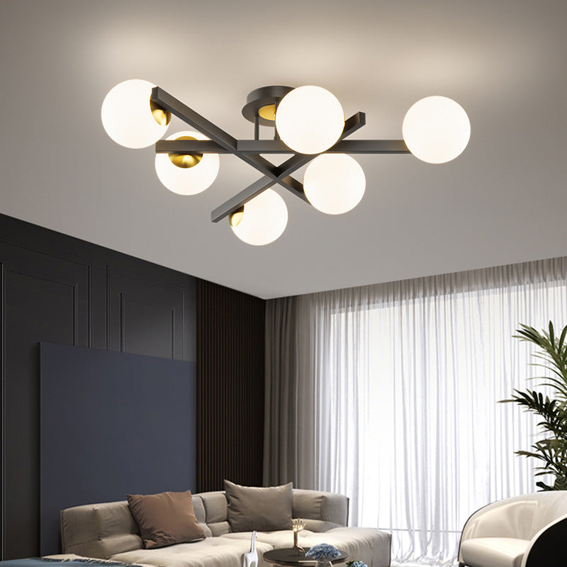 Round Shape Semi Flush Mount Light Fixture glas Wit semi-spoelkroonluchter voor slaapkamer