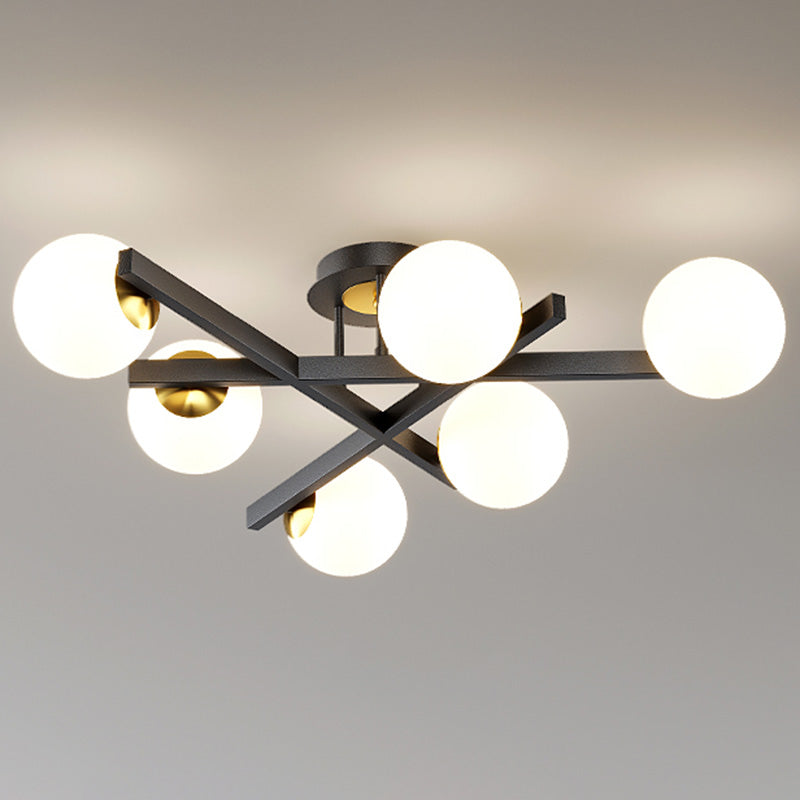 Round Shape Semi Flush Mount Light Fixture glas Wit semi-spoelkroonluchter voor slaapkamer