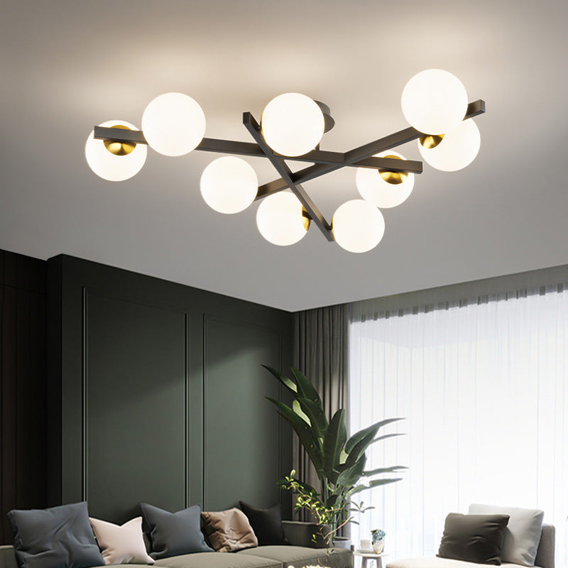 Round Shape Semi Flush Mount Light Fixture glas Wit semi-spoelkroonluchter voor slaapkamer