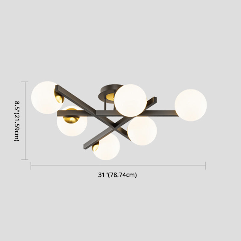 Round-Shape Semi Flush Mount Light Fixture Glass White Semi Flush Chandelier for Bedroom