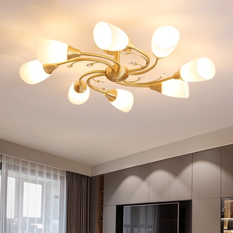 Shaded Ceiling Mount Light Fixture Simple-Style Glass Dinning Room Ceiling Light in Gold