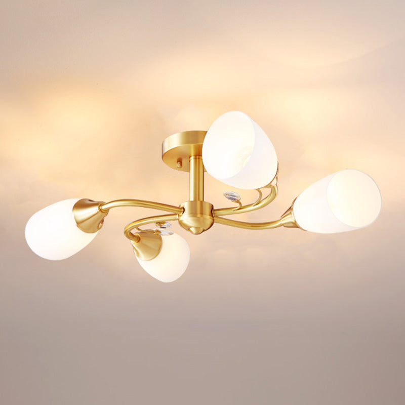 Shaded Ceiling Mount Light Fixture Simple-Style Glass Dinning Room Ceiling Light in Gold