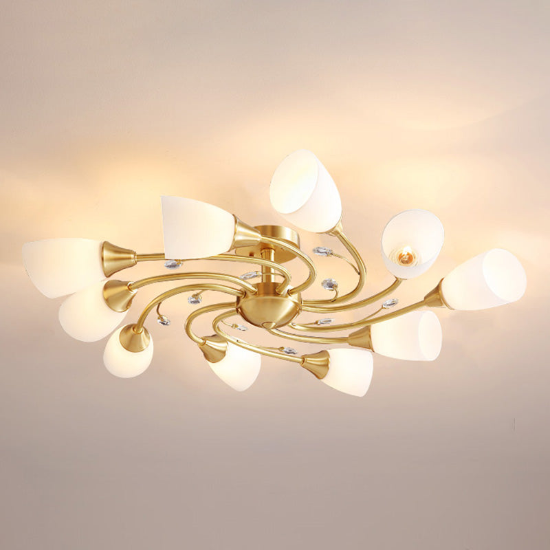 Shaded Ceiling Mount Light Fixture Simple-Style Glass Dinning Room Ceiling Light in Gold