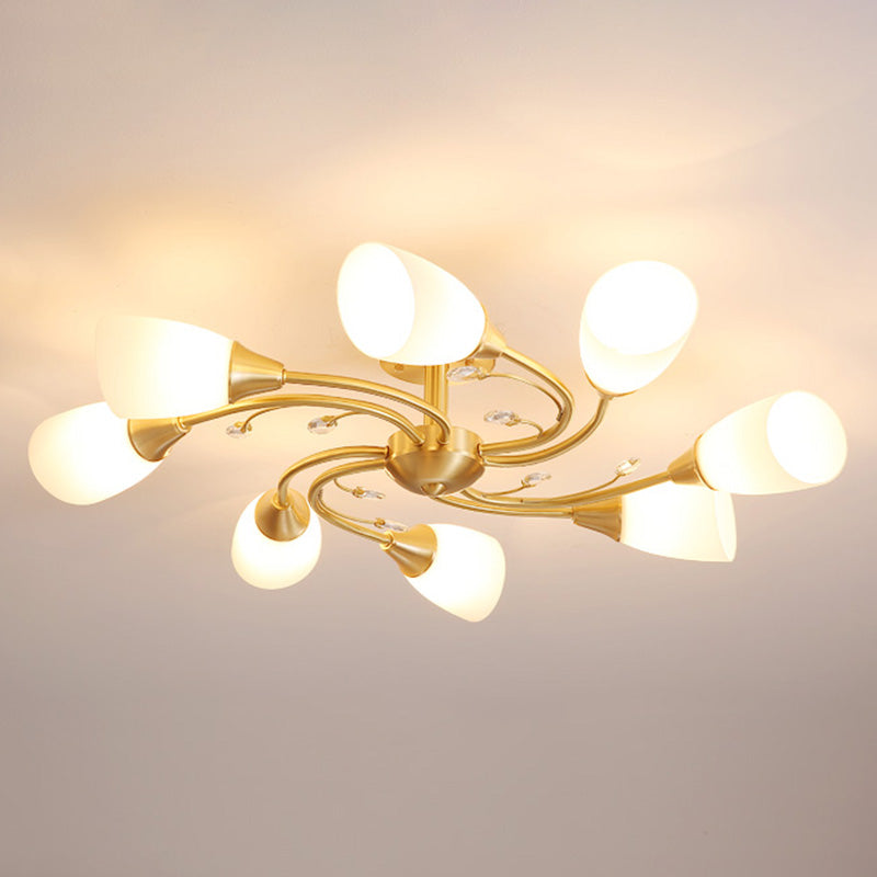 Shaded Ceiling Mount Light Fixture Simple-Style Glass Dinning Room Ceiling Light in Gold