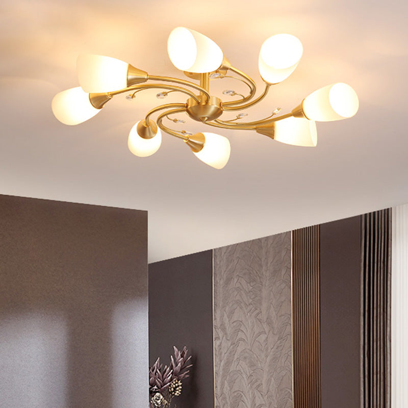 Shaded Ceiling Mount Light Fixture Simple-Style Glass Dinning Room Ceiling Light in Gold