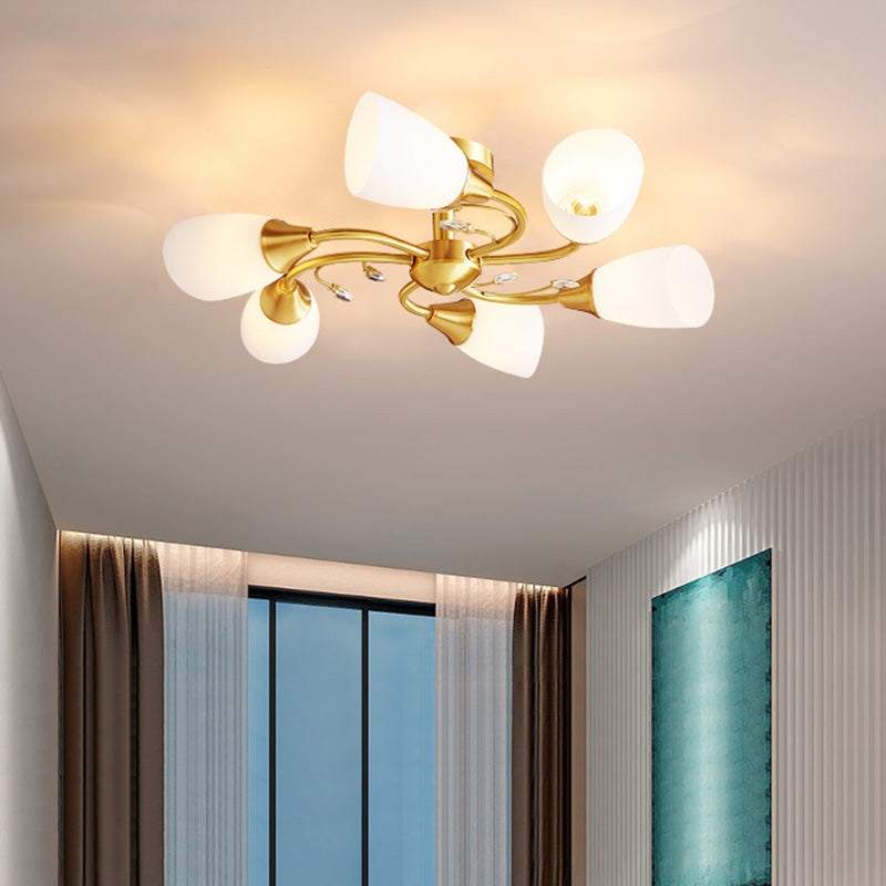 Shaded Ceiling Mount Light Fixture Simple-Style Glass Dinning Room Ceiling Light in Gold