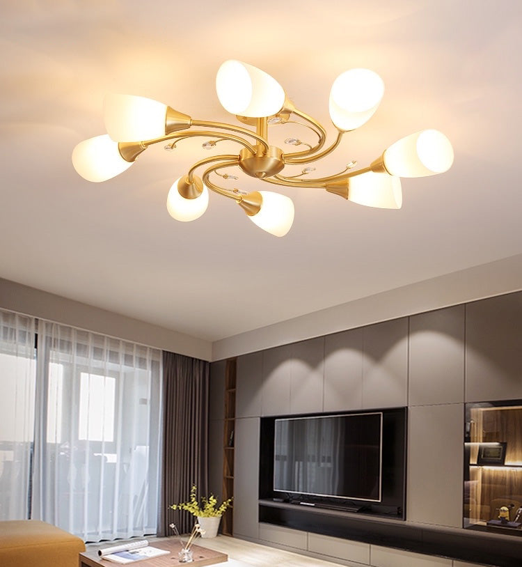 Shaded Ceiling Mount Light Fixture Simple-Style Glass Dinning Room Ceiling Light in Gold