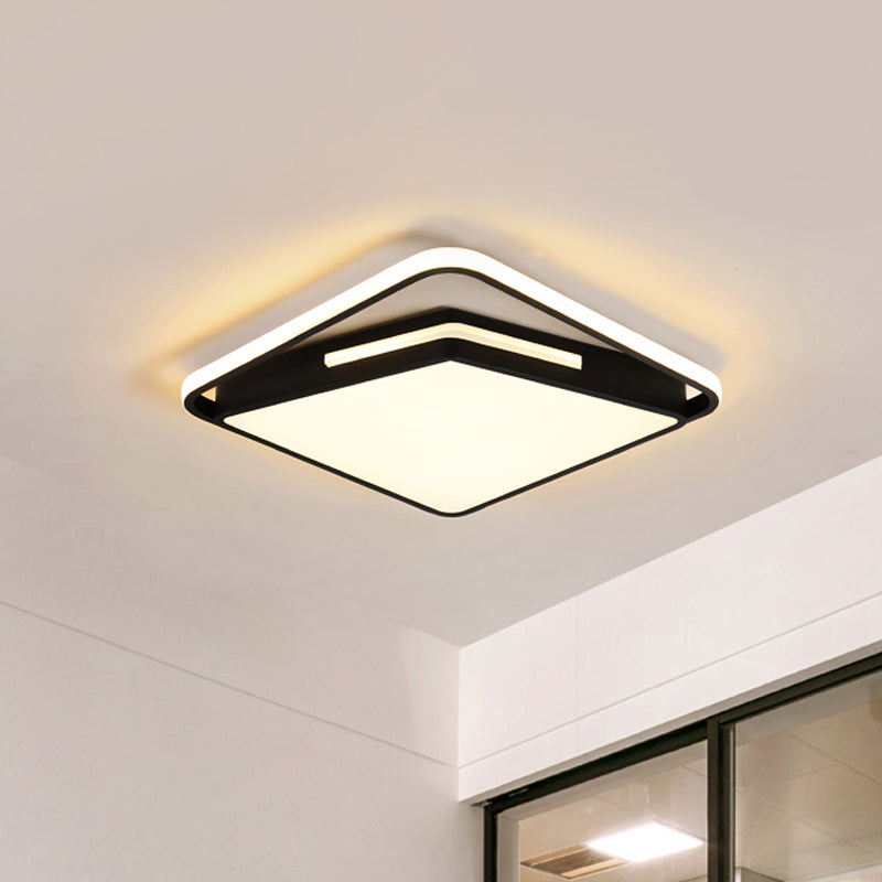 Luminaire de plafond carré en métal de 16 "/ 19,5" de large, plafonnier contemporain noir/blanc en lumière chaude/blanche/3 couleurs