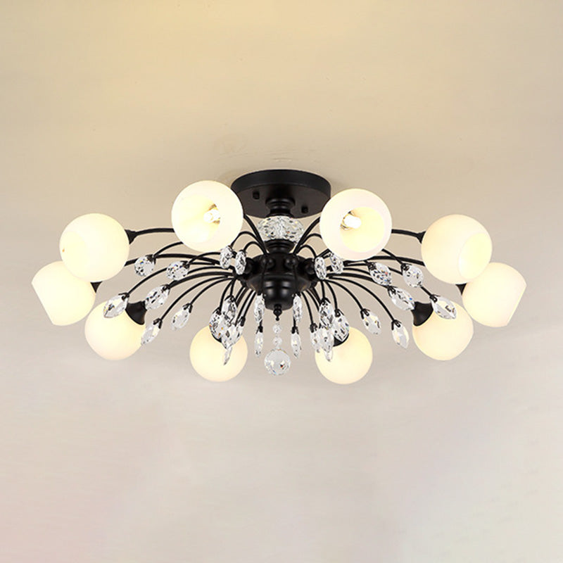 Glass Black Close to Ceiling Lighting Round-Shape Traditional Ceiling Mounted Fixture