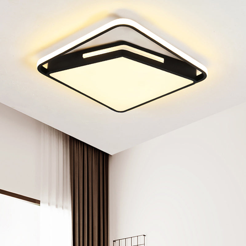 Luminaire de plafond carré en métal de 16 "/ 19,5" de large, plafonnier contemporain noir/blanc en lumière chaude/blanche/3 couleurs