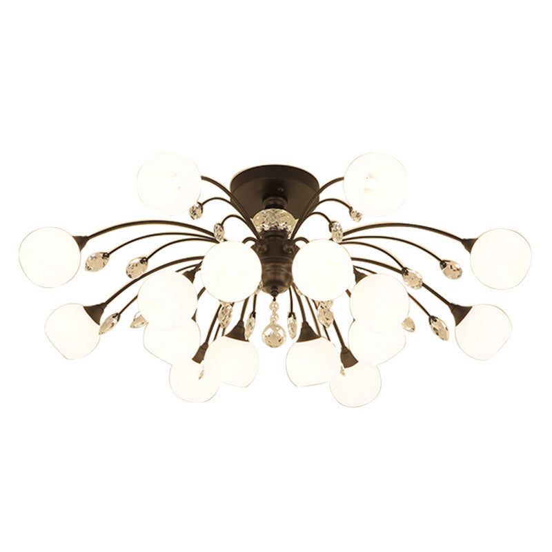 Glass Black Close to Ceiling Lighting Round-Shape Traditional Ceiling Mounted Fixture